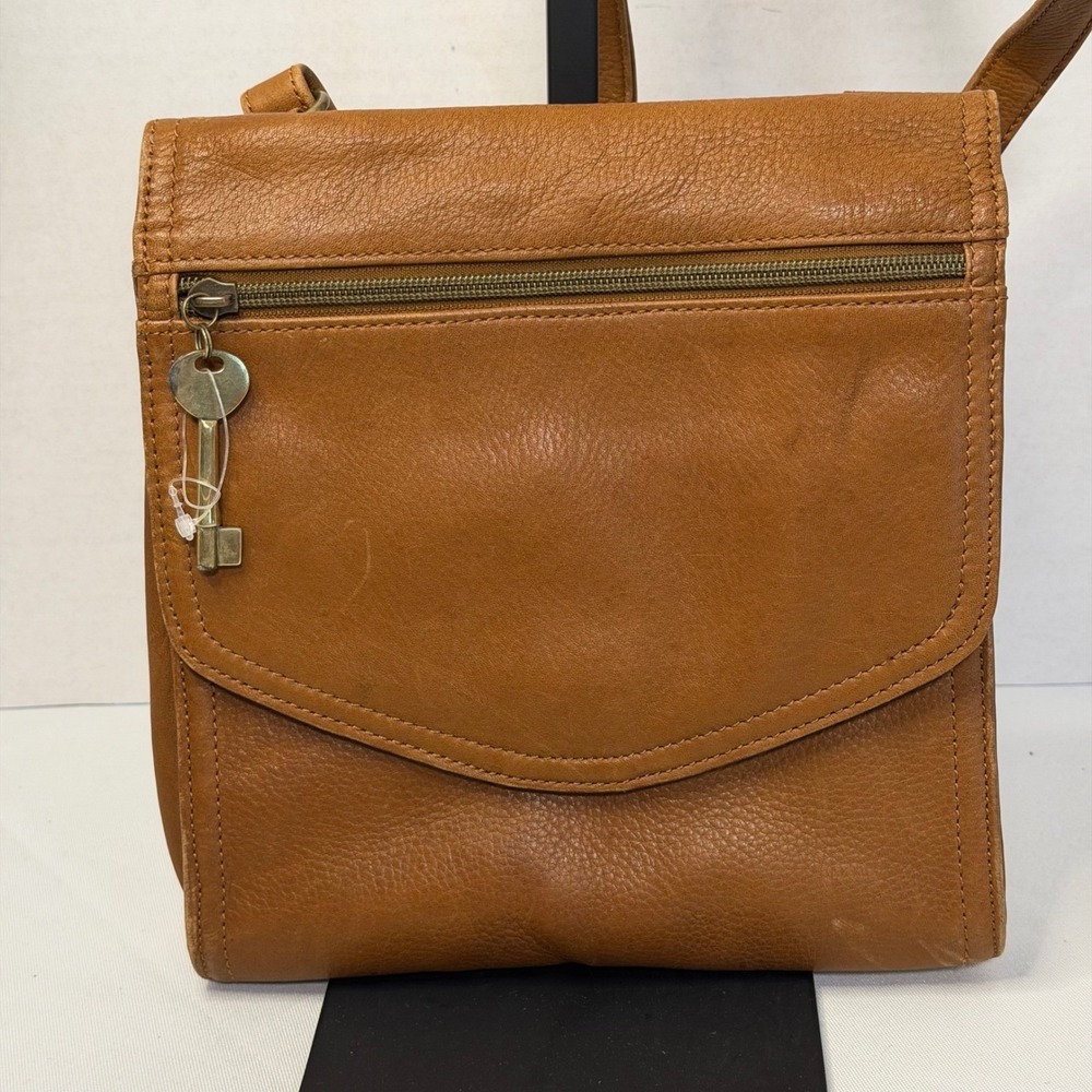 Fossil Vintage Brown Leather Crossbody Bag Organizer Cognac